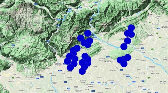 MAPPA SEGNALAZIONI GRANDINATE SABATO 16 APRILE 2022