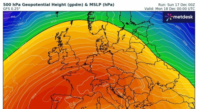 PREVISIONI PER LUNEDI’ 18 DICEMBRE E TENDENZA PER IL 19 E 20